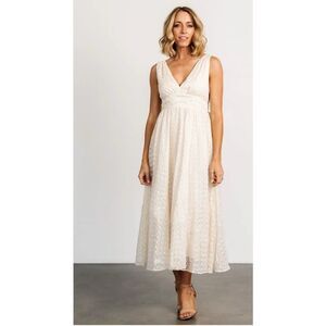 Baltic Born Thalia Embroidered Vintage‎ Cream Lace Lined Midi Dress Size Large